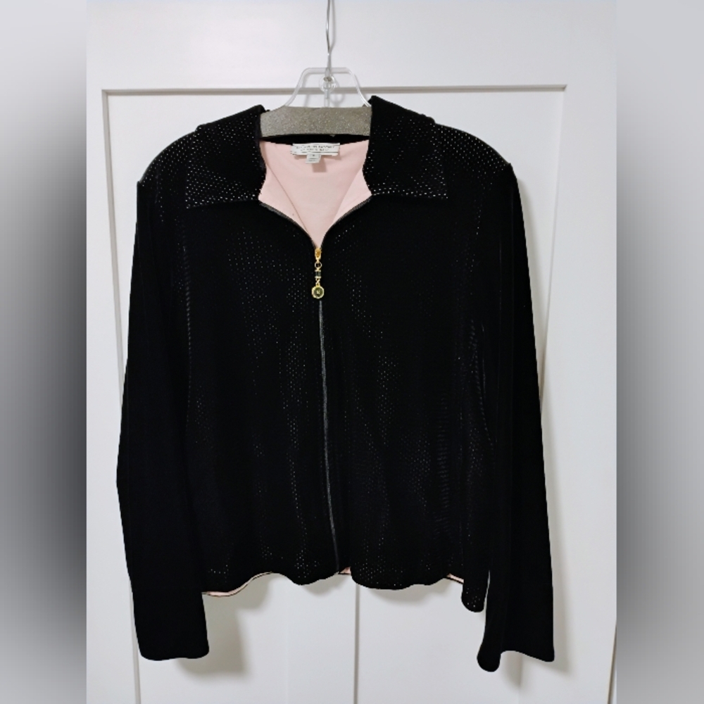 St John Sport Marie  Black Zip Up Velour Designer Jacket